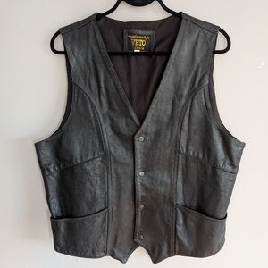 Veto Black Leather Motorcycle Vest XXL